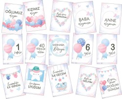 Bebek Anı Kartları 40 adet - Pembe - Mavi - 3