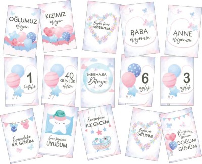 Bebek Anı Kartları 40 adet - Pembe - Mavi - 3